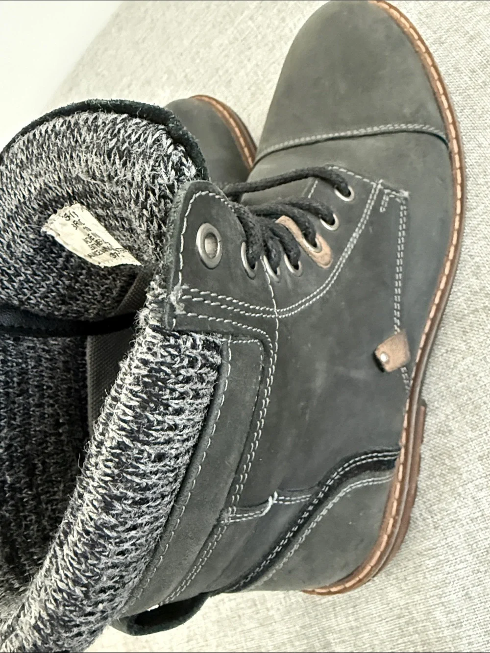 Franco Fortini Charcoal leather Lace-Up Knit-Collar Ankle Boots